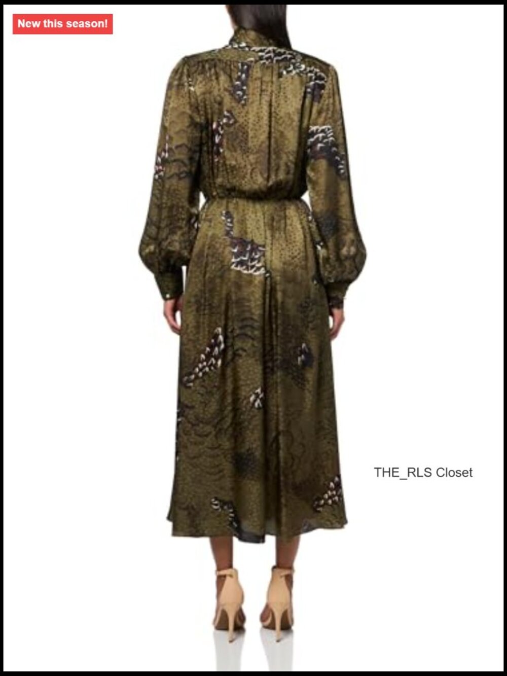 Silk Viscose Midi Dress with Tie Neck and Bishop Sleeves - Picture 2 of 3
